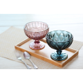 Haonai glassware emboss or engraving ice cream bowl glass cup,glass dessert/salad/ice cream bowl with stem